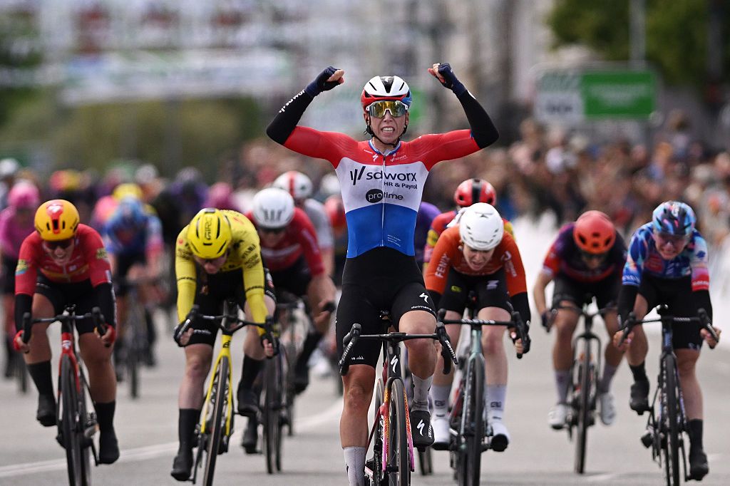 COPENHAGEN, DENMARK - JUNE 13: Lorena Wiebes of Netherlands and Team SD Worx - Protime celebrates at finish line as race winner during the 2nd Copenhagen Sprint 2026, Women&amp;apos;s Elite a 156km one day race from Roskilde to Copenhagen / #UCIWWT / on June 13, 2026 in Copenhagen, Denmark. (Photo by Luc Claessen/Getty Images)