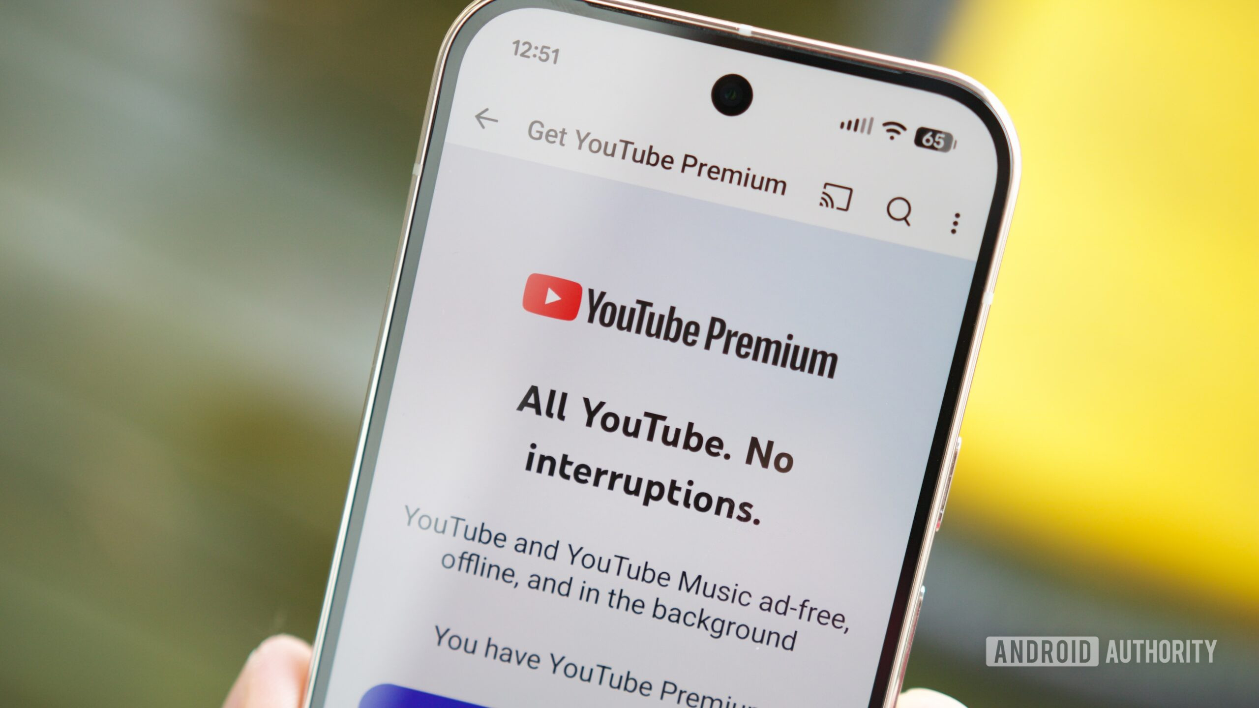 youtube premium landing page 2026 hero 2 YouTube Premium landing page on the YouTube app.