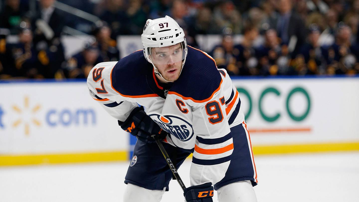 Nov 24, 2017; Buffalo, NY, USA; Edmonton Oilers center Connor McDavid (97) against the Buffalo Sabres at KeyBank Center. Buffalo beats Edmonton 3 to 1. Mandatory Credit: Timothy T. Ludwig-USA TODAY Sports