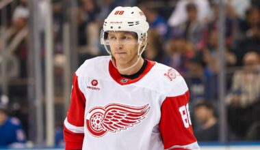 Apr 4, 2026; New York, New York, USA; Detroit Red Wings right wing Patrick Kane (88) skates against the New York Rangers during the first period at Madison Square Garden. Mandatory Credit: Danny Wild-Imagn Images