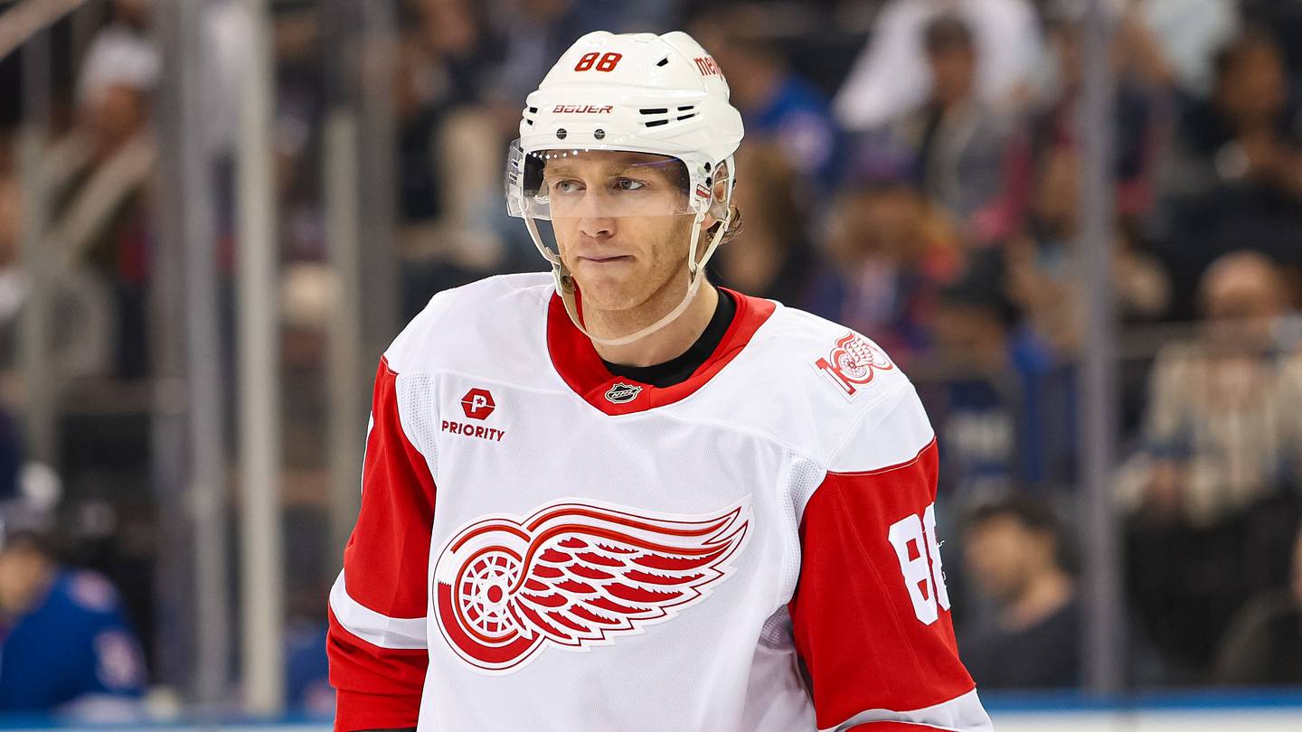 Apr 4, 2026; New York, New York, USA; Detroit Red Wings right wing Patrick Kane (88) skates against the New York Rangers during the first period at Madison Square Garden. Mandatory Credit: Danny Wild-Imagn Images
