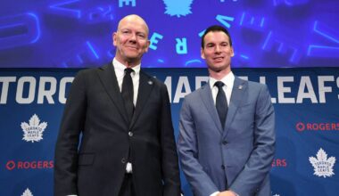 May 4, 2026; Toronto, Ontario, CANADA;  Toronto Maple Leafs new senior executive advisor Mats Sundin (l) and general manager John Chayka pose for picture after an introductory news conference at Real Sports Bar and Grill. Mandatory Credit: Dan Hamilton-Imagn Images