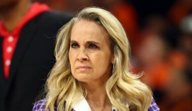 Oct 8, 2025; Phoenix, Arizona, USA; Las Vegas Aces head coach Becky Hammon against the Phoenix Mercury during game three of the 2025 WNBA Finals at PHX Arena. Mandatory Credit: Mark J. Rebilas-Imagn Images