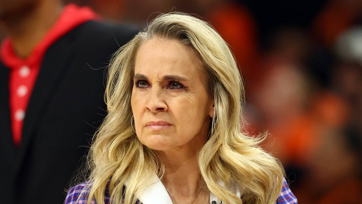 Oct 8, 2025; Phoenix, Arizona, USA; Las Vegas Aces head coach Becky Hammon against the Phoenix Mercury during game three of the 2025 WNBA Finals at PHX Arena. Mandatory Credit: Mark J. Rebilas-Imagn Images