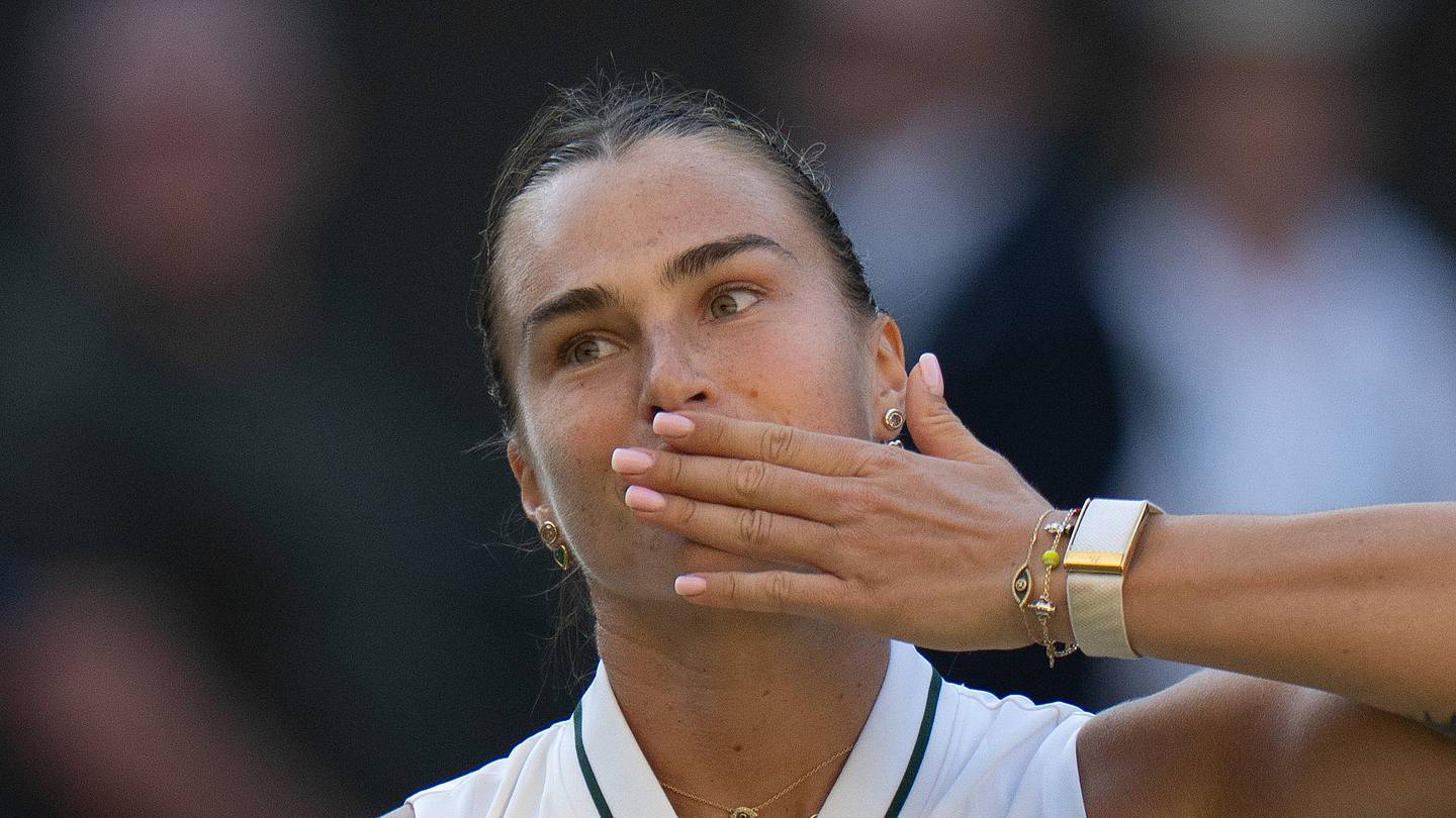 Aryna Sabalenka celebrates winning her match