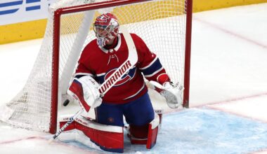 Apr 21, 2022; Montreal, Quebec, CAN; Philadelphia Flyers left wing Oskar Lindblom (23) (not pictured) scores a goal against Montreal Canadiens goaltender Carey Price (31) during the second period at Bell Centre. Mandatory Credit: Jean-Yves Ahern-USA TODAY Sports