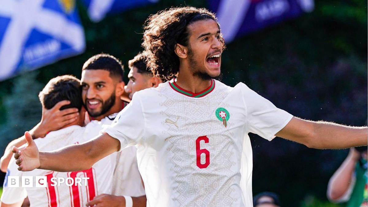 Ayyoub Bouaddi celebrates while playing for Morocco