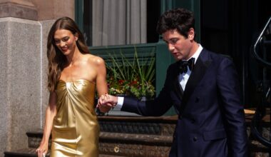 Karlie Kloss Attends Taylor Swift’s Wedding in Gold Dress
