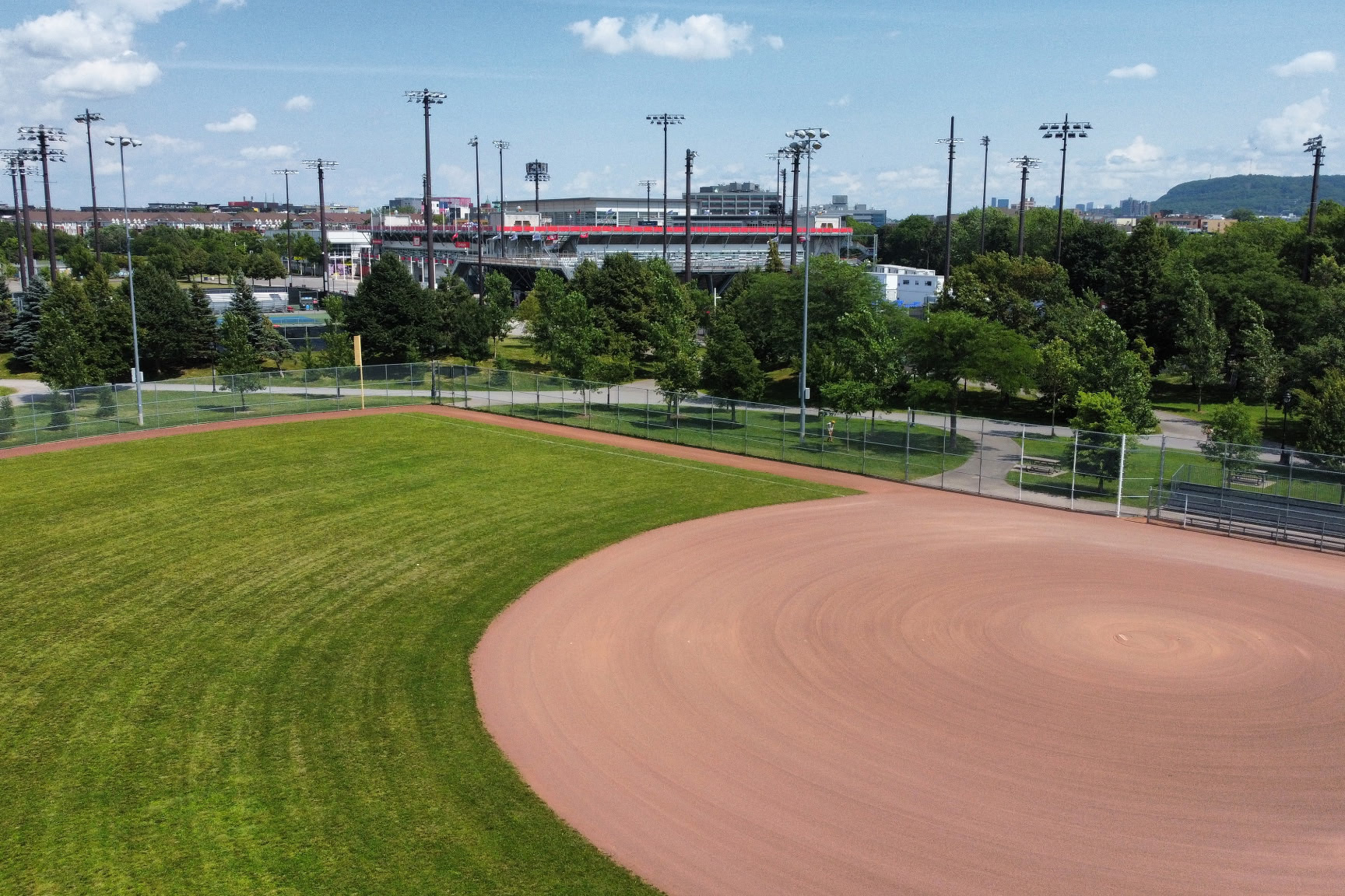 The baseball diamonds at Jarry Park with IGA Stadium in the background