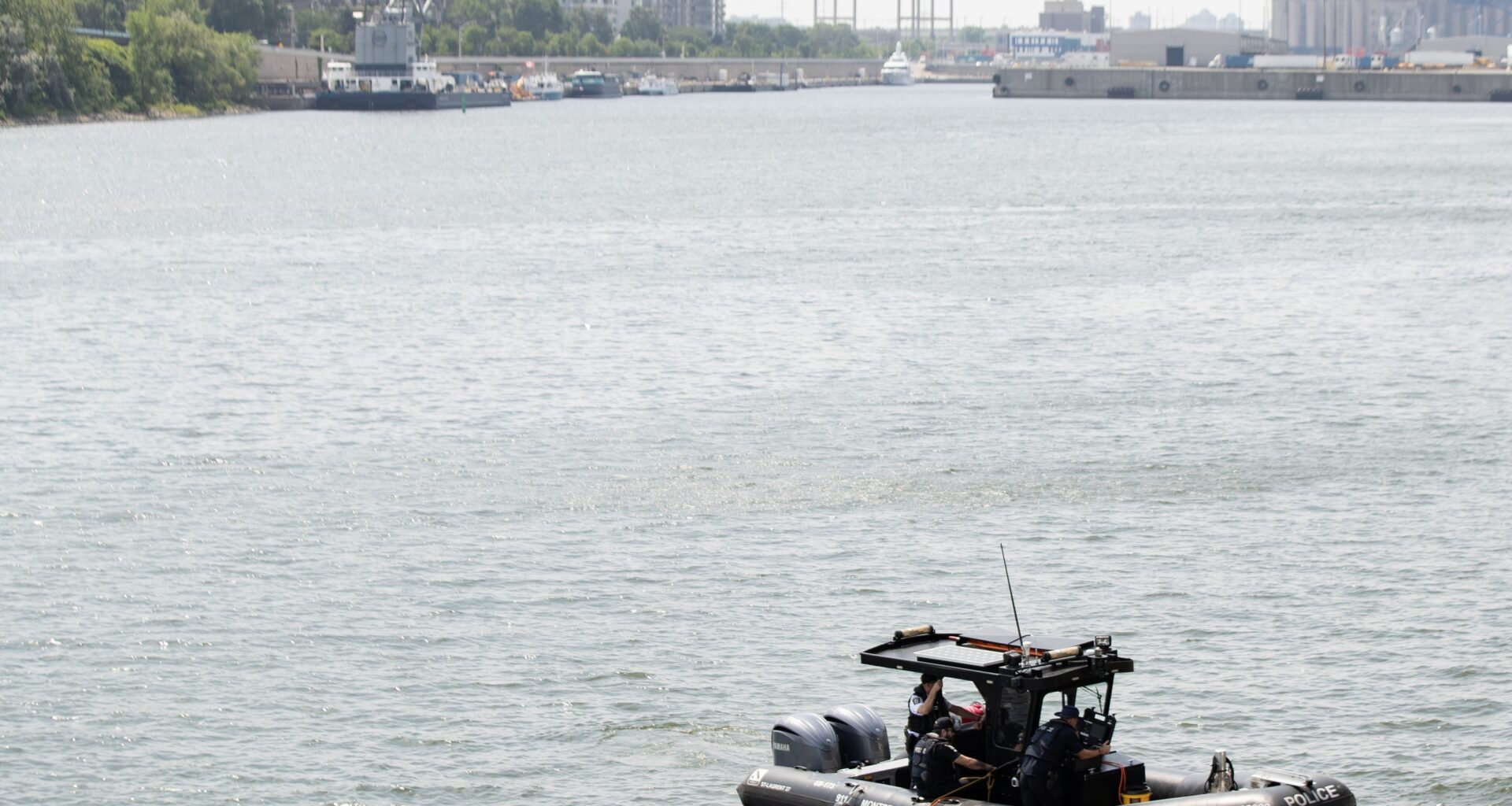 A small boat in Montreal's Old Port.