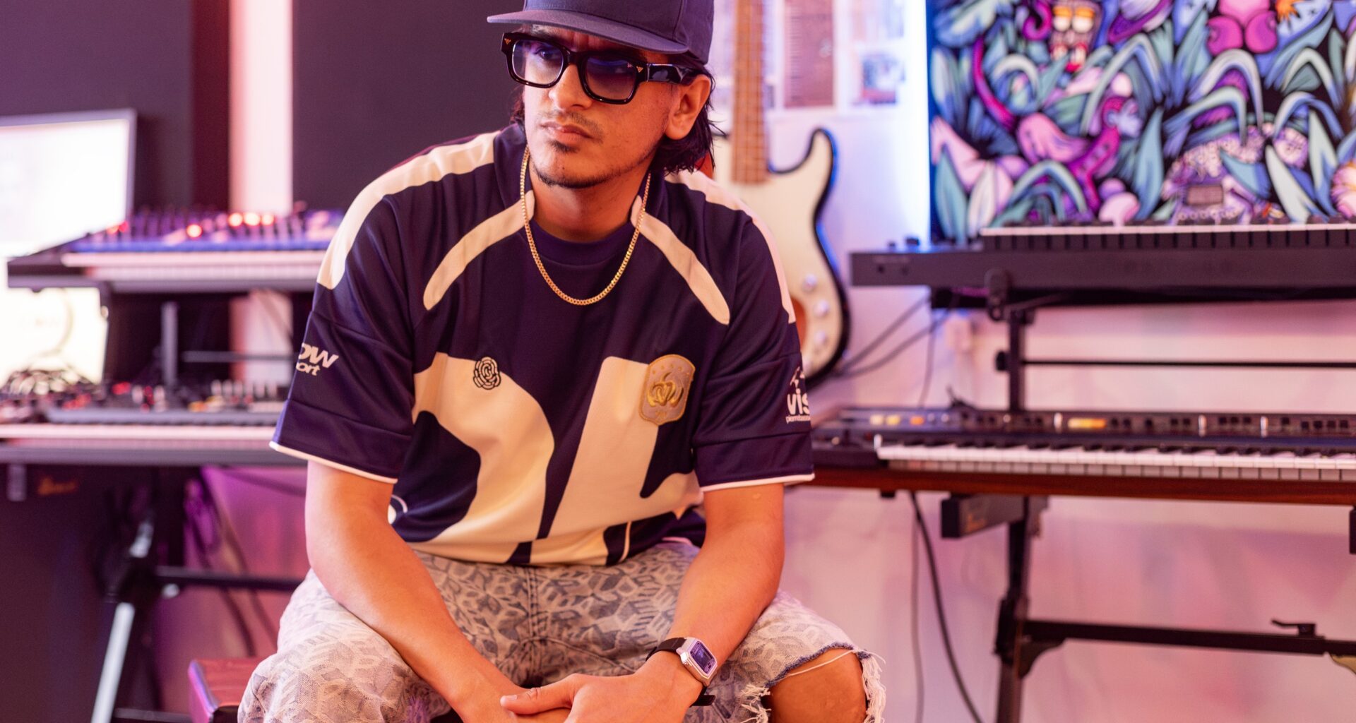 Music producer Alexander (A.C.) Castillo Vasquez in his home studio in Montreal.