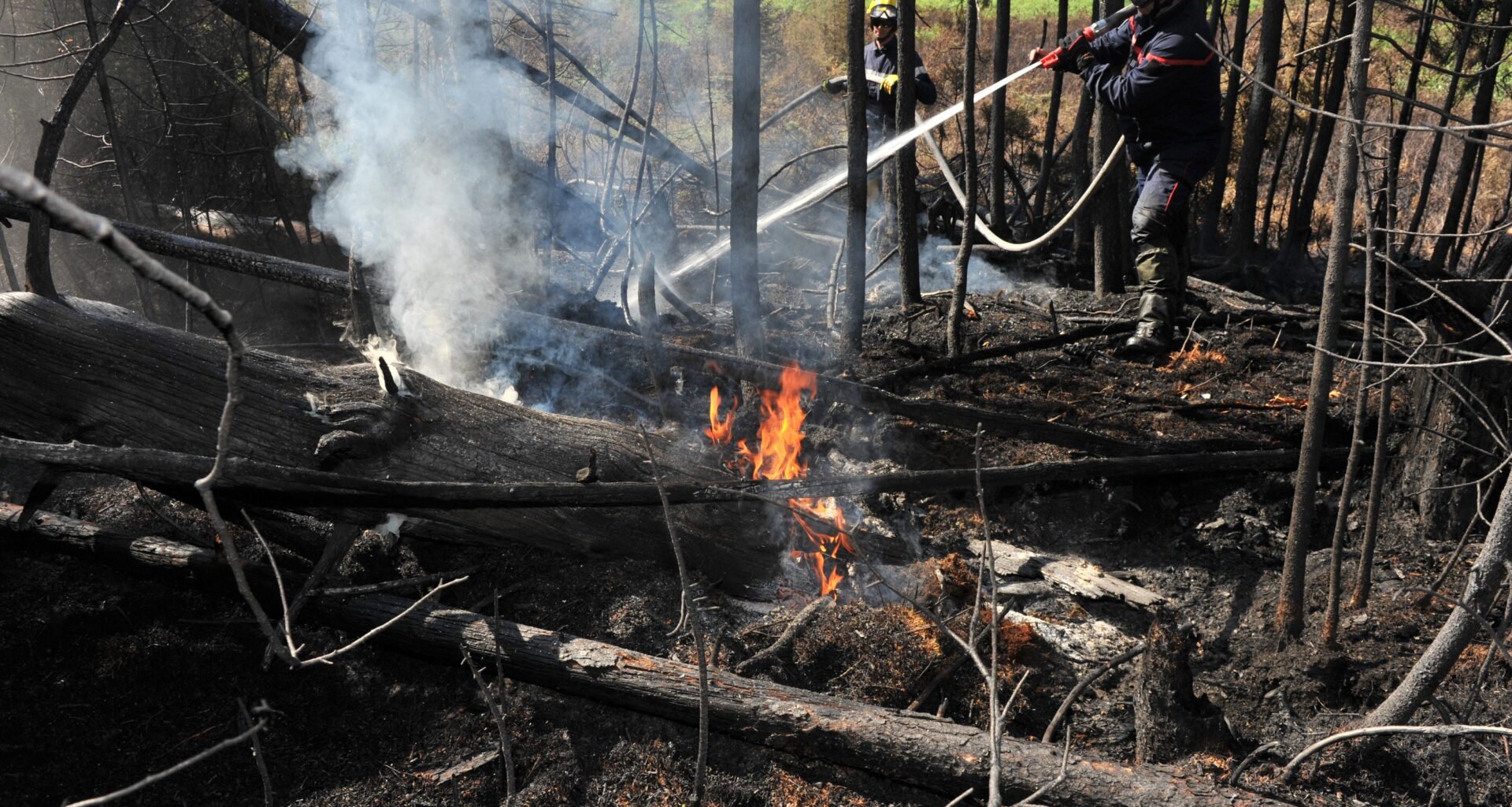 Firefighters battle a wildfire in Quebec.