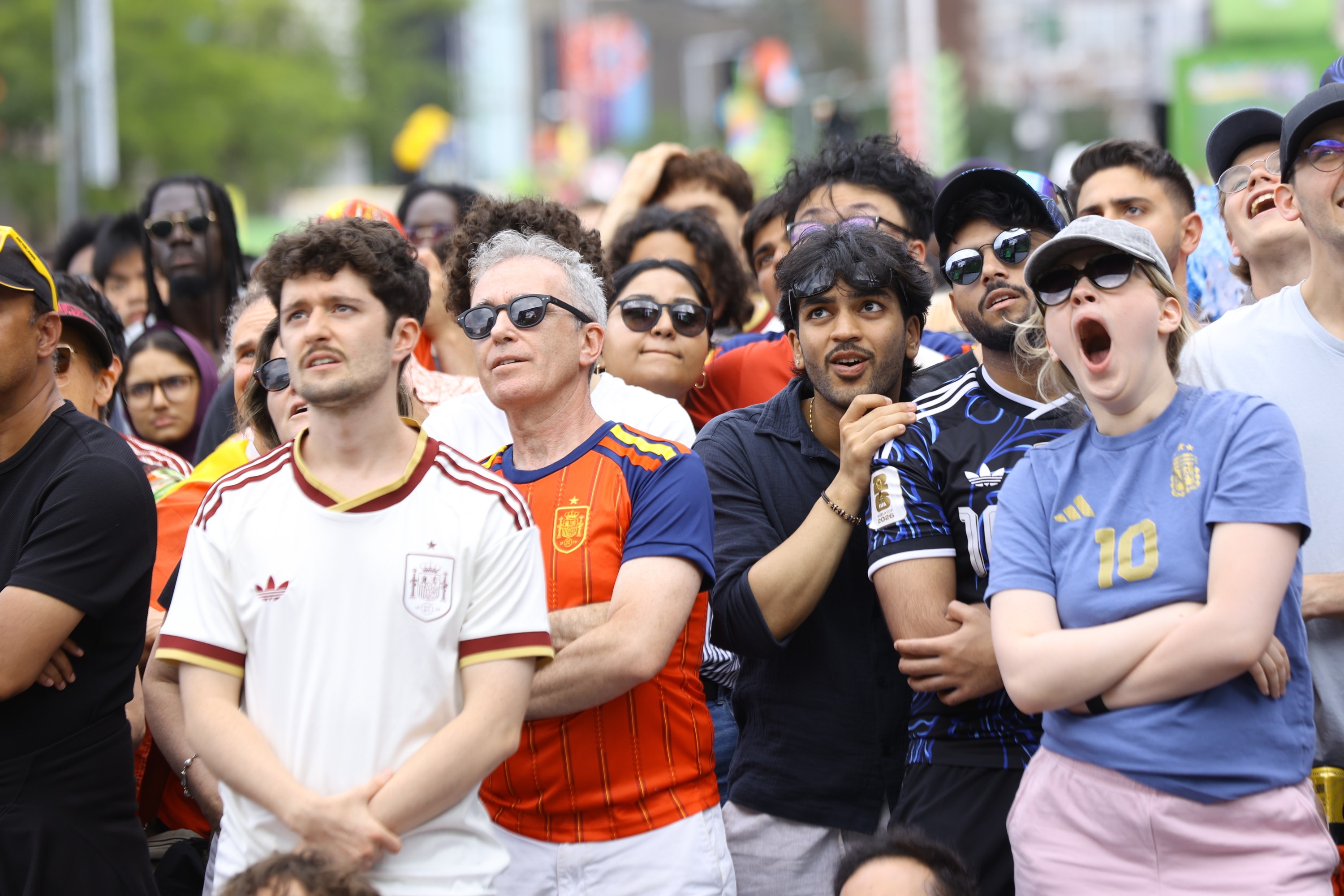 Fans watch an outdoor screening of the FIFA World Cup final between Spain and Argentina, at Place des Festivals in Montreal