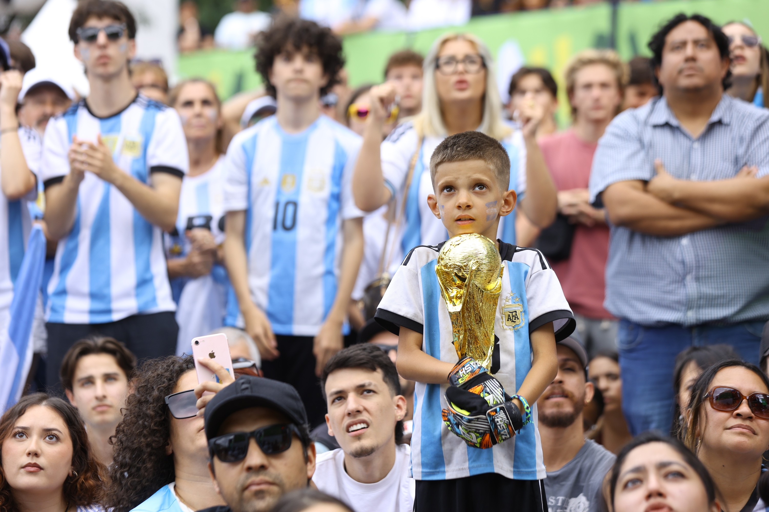 Fans watch an outdoor screening of the FIFA World Cup final between Spain and Argentina, at Place des Festivals in Montreal
