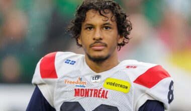 "I'm willing to outwork anyone on the field at any time," says Montreal Alouettes receiver Kaseem Ferdinand, on the sideline before a game against the Saskatchewan Roughriders at Mosaic Stadium in Regina on Sept. 13, 2025.