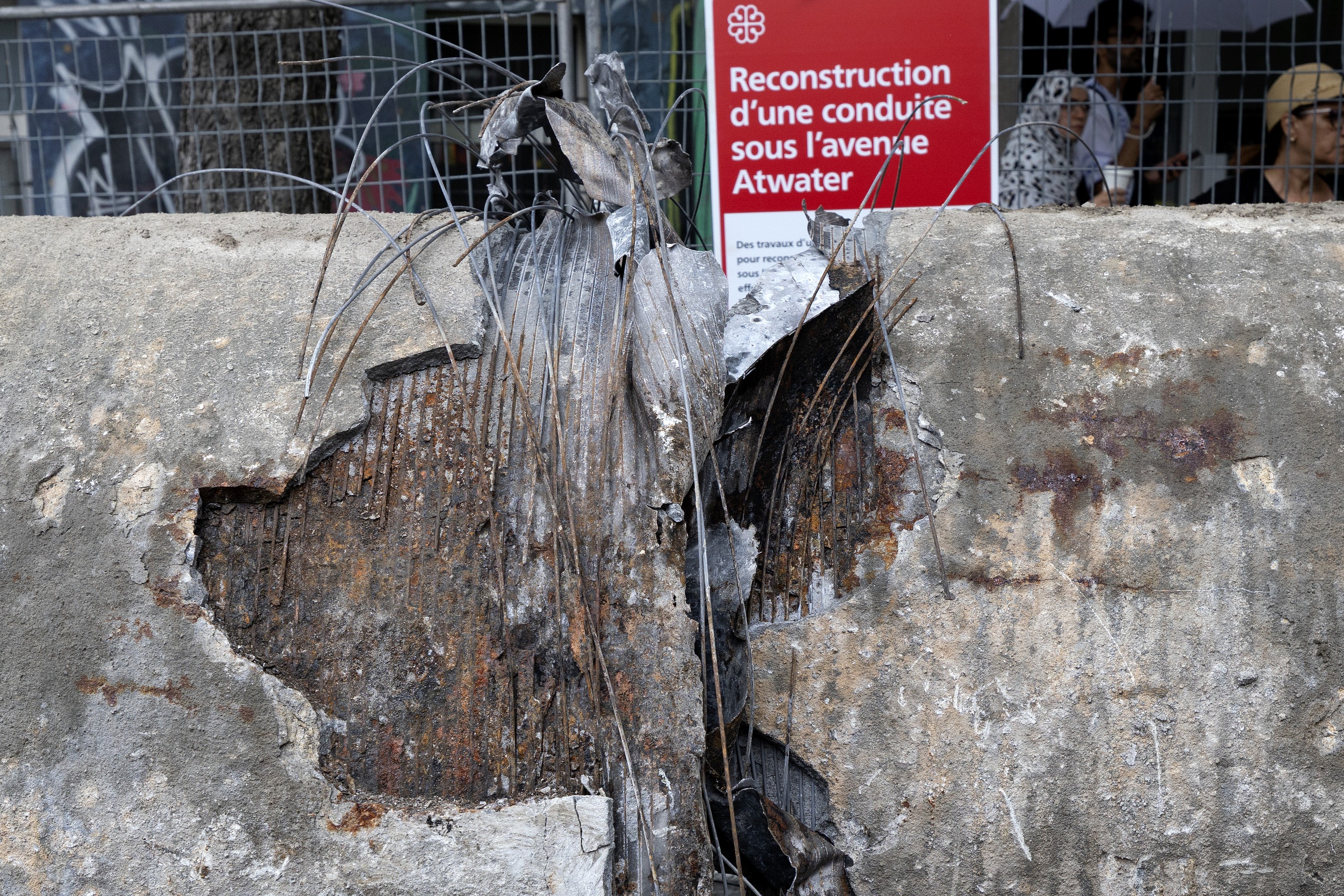 Damaged section of Atwater aqueduct ready to be hauled away.