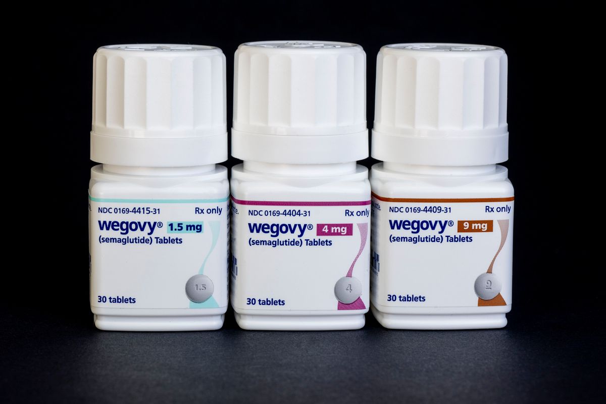 Still life of three different mg doses of the new Wegovy semaglutide tablets on a black background. Its a prescription medicine used with a reduced calorie diet and physical activity. (Photo by: Michael Siluk/UCG/Universal Images Group via Getty Images)