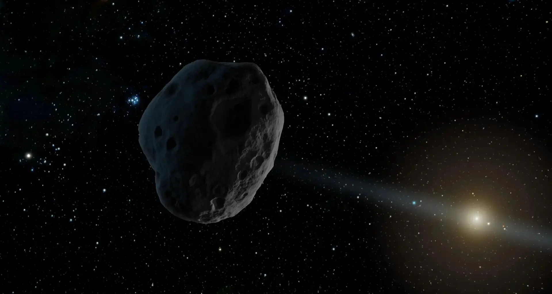Artist's depiction of a near-Earth asteroid with an elongated orbit. Credit - NASA/JPL-Caltech