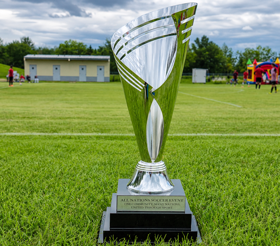 The championship trophy awaited the winning team during the All Nations Soccer Day tournament at Rotary Park. Submitted Photo/ Abosede Jogunosinmi