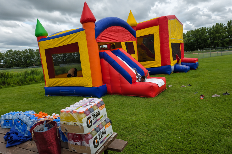 Children enjoyed inflatable bouncers and family activities throughout All Nations Soccer Day at Rotary Park on Canada Day. Submitted Photo/ Abosede Jogunosinmi
