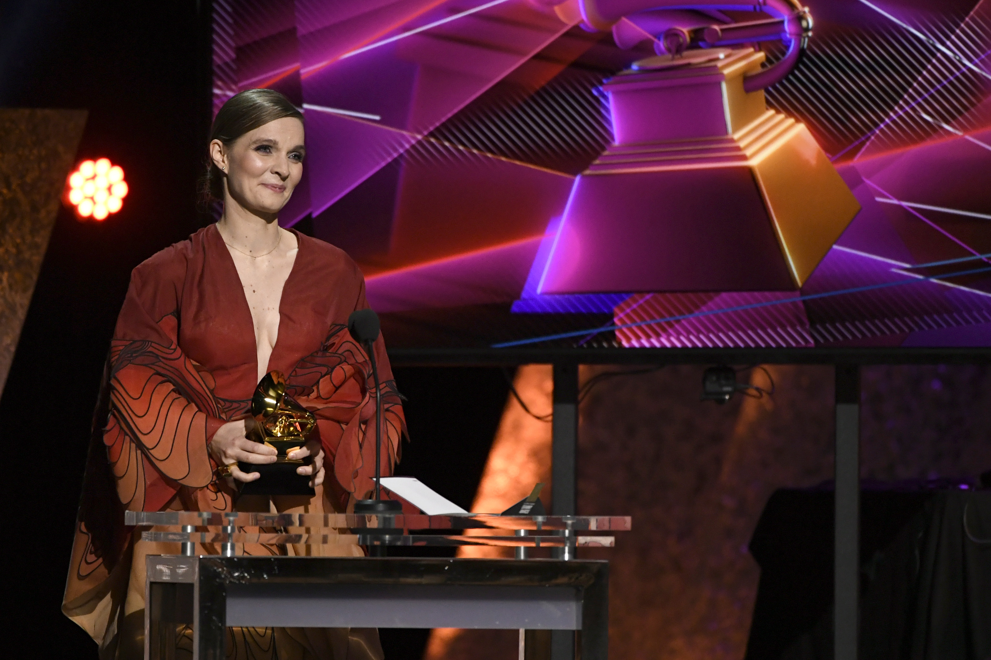 LOS ANGELES, CALIFORNIA - JANUARY 26: Hildur Guðnadóttir accepts Best Score Soundtrack For Visual Media award for 