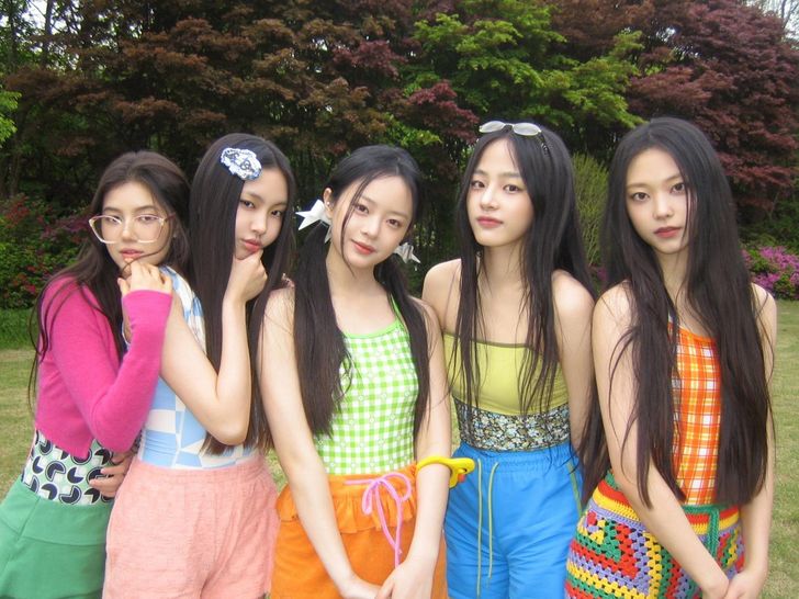 From left are Danielle, Hyein, Hanni, Minji and Haerin of K-pop girl group NewJeans' original five-member lineup. Courtesy of ADOR