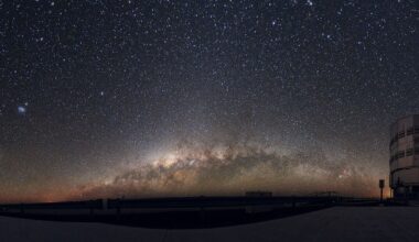 The Large and Small Magellanic Clouds are visible on the left side of this panorama image of the Milky Way taken near the ESO's Very Large Telescope in the Chilean Atacama Desert. About 200,000 light years away, the SMC is a good target for understanding the initial mass fraction and the binary mass fraction of galaxies. Image Credit: By ESO/Y. Beletsky - http://www.eso.org/public/images/potw1114a/, CC BY 4.0, https://commons.wikimedia.org/w/index.php?curid=14788791
