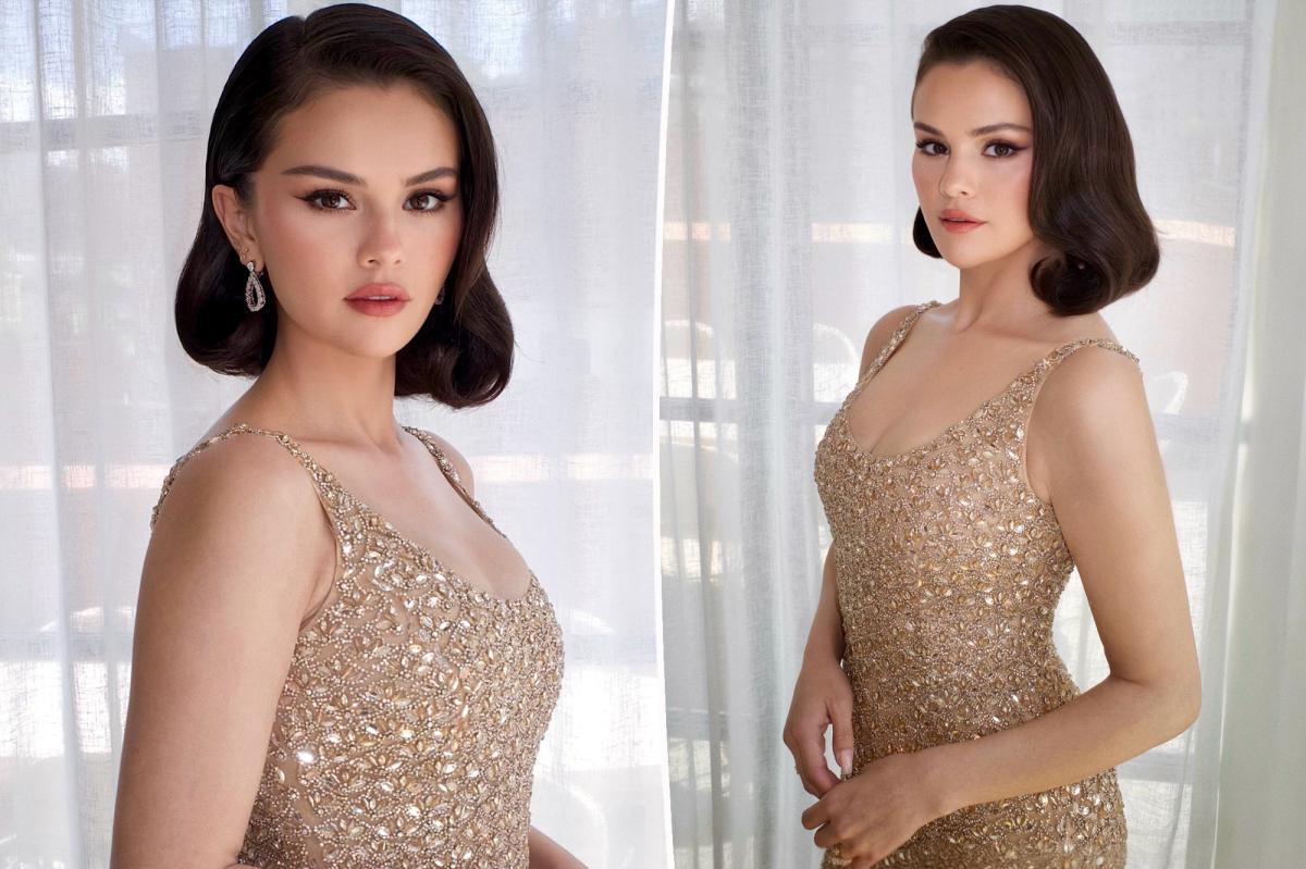 Selena Gomez glitters in gold Oscar de la Renta dress at Taylor Swift, Travis Kelce wedding