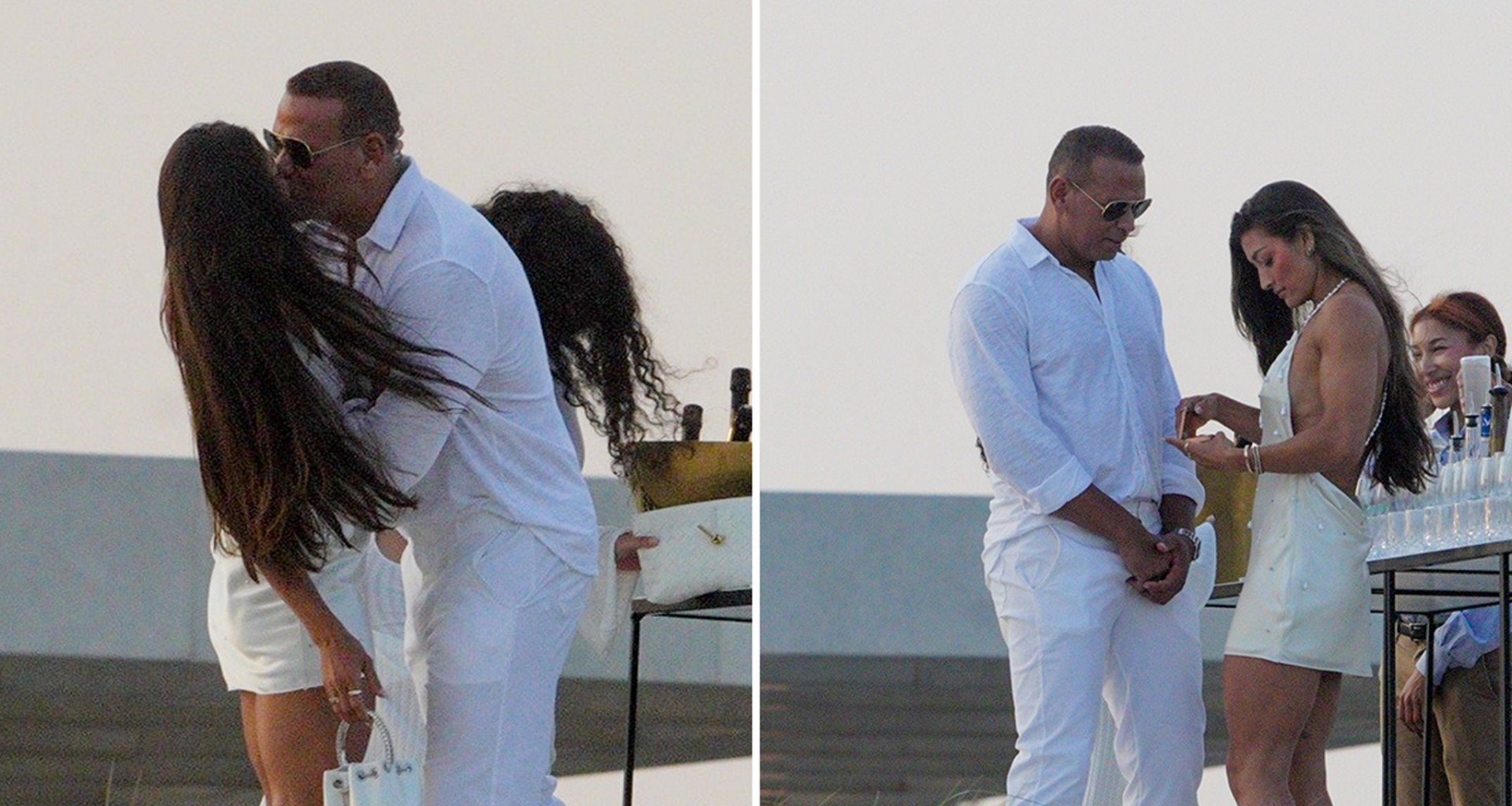 A-Rod Plants Lip Smacker on Beautiful Brunette at Michael Rubin's White Party