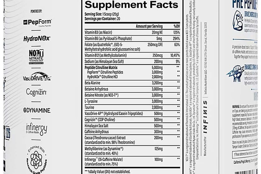 Infinis Nutrition Pre Peptide Label