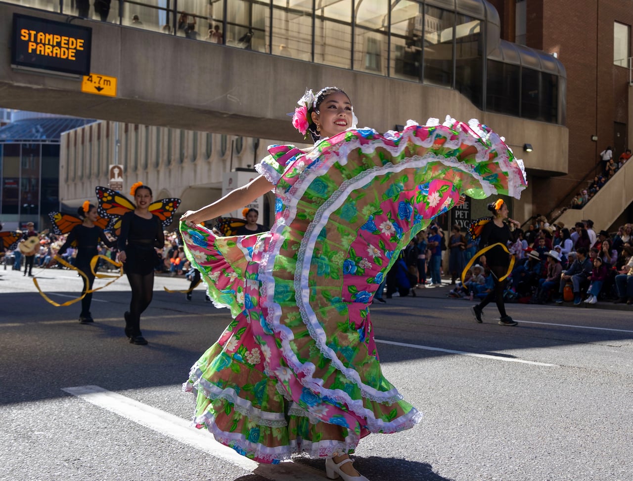 A woman dances.