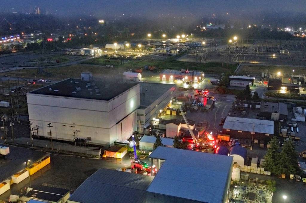 Surrey Fire Service crews battled a fire at Powertech Labs in Surrey&rsquo;s 12300-block of 88 Avenue Thursday night (July 2). (1st Due Media photo)