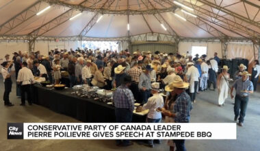 Conservative Party of Canada leader Pierre Poilievre gives speech at Stampede BBQ