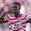 United States' Folarin Balogun reacts after scoring his team's first goal during the World Cup round of 32 soccer match between the United States and Bosnia-Herzegovina in Santa Clara, Calif., near San Francisco, on Wednesday.