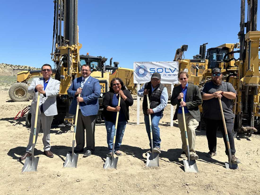 Ute Mountain Ute tribal officials and staff at the groundbreaking ceremony for the Foxtail Flats solar project in May