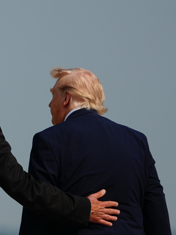 President Donald Trump arrives at Bismarck Municipal Airport, Wednesday, July 1, 2026, in Bismarck, N.D. (AP Photo/Julia Demaree Nikhinson)