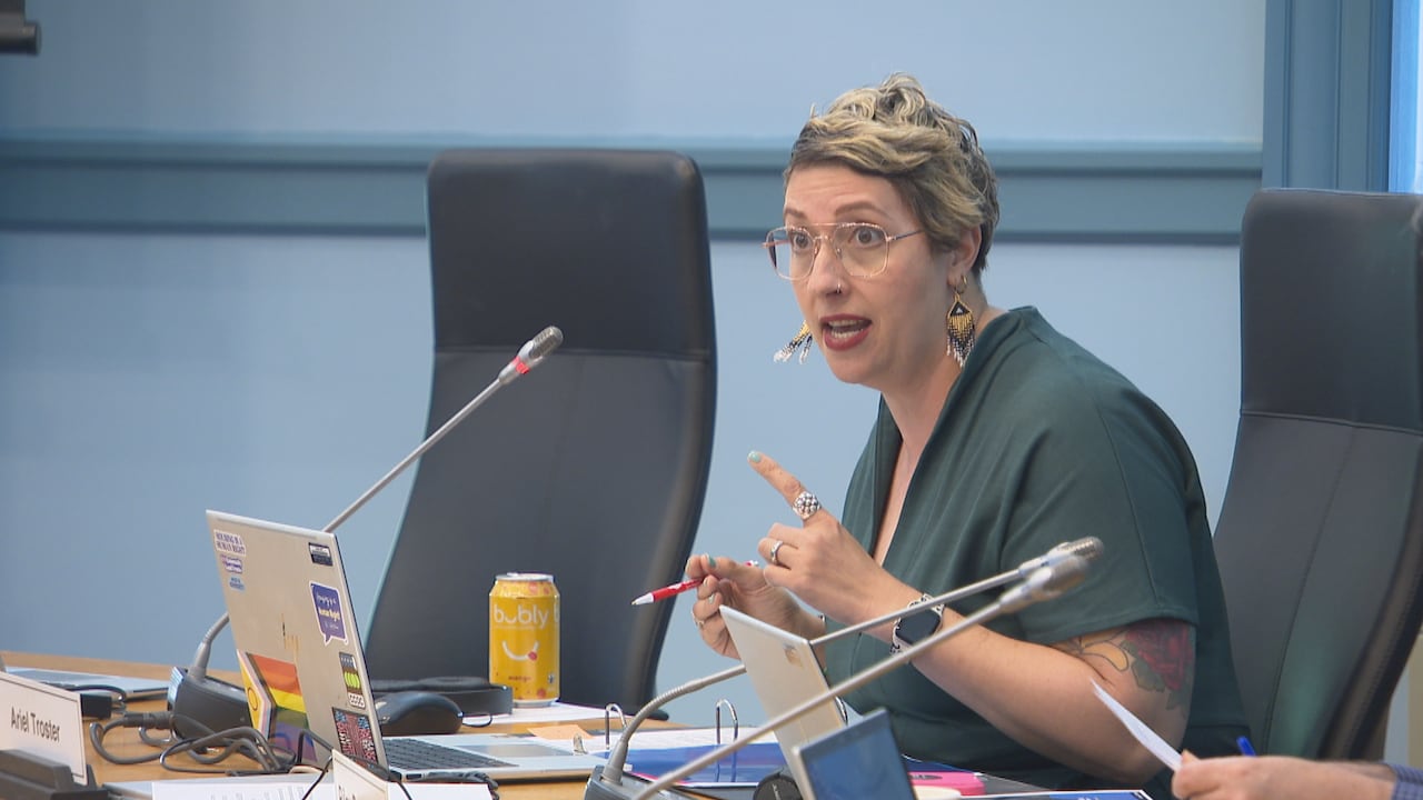 city councillor Ariel Troster at a committee meeting