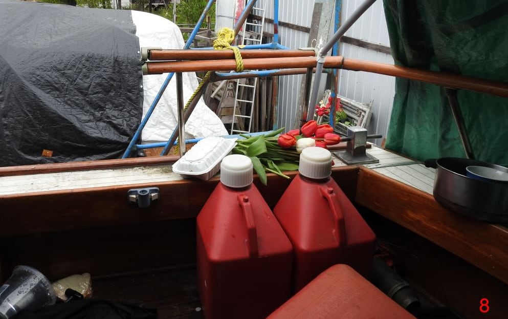 Flowers left on the yacht were Tatyanna Harrison's body was found.