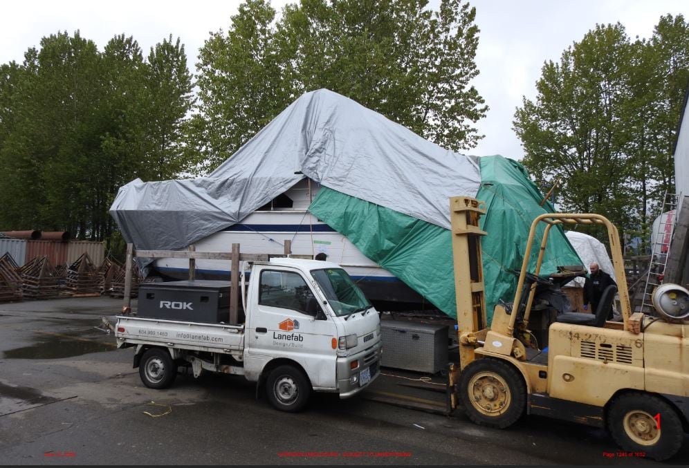 The drydocked boat in Richmond where the body of Tatyanna Harrison was found.