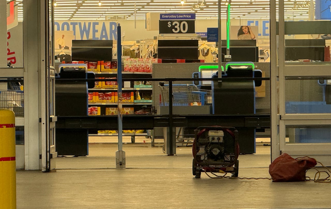 A photo showing the inside of a Walmart after it had been evacuated.