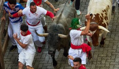 Runner gored in the face at Spain's San Fermin bull run festival