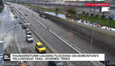 Severe thunderstorm floods Edmonton festival, highway
