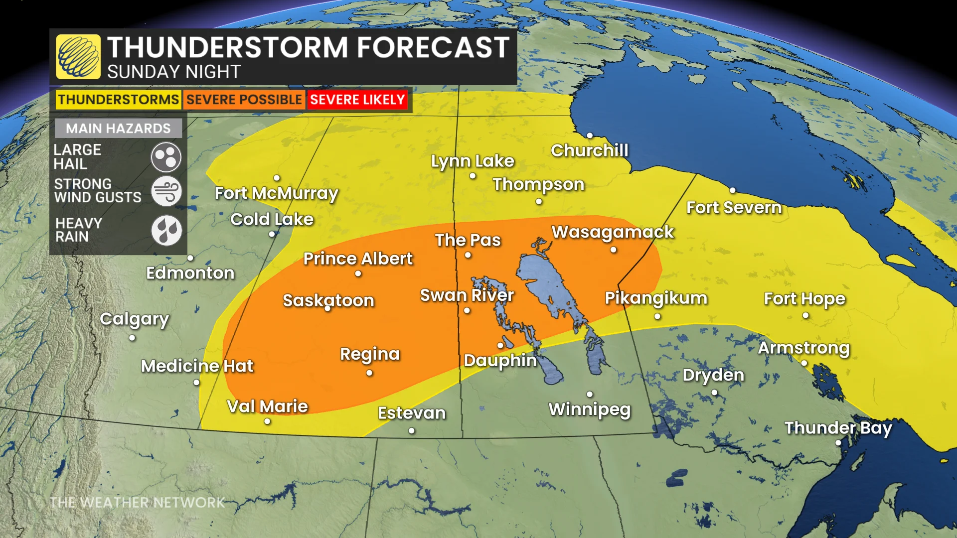 Prairies/northwestern Ontario storm risk Sunday night