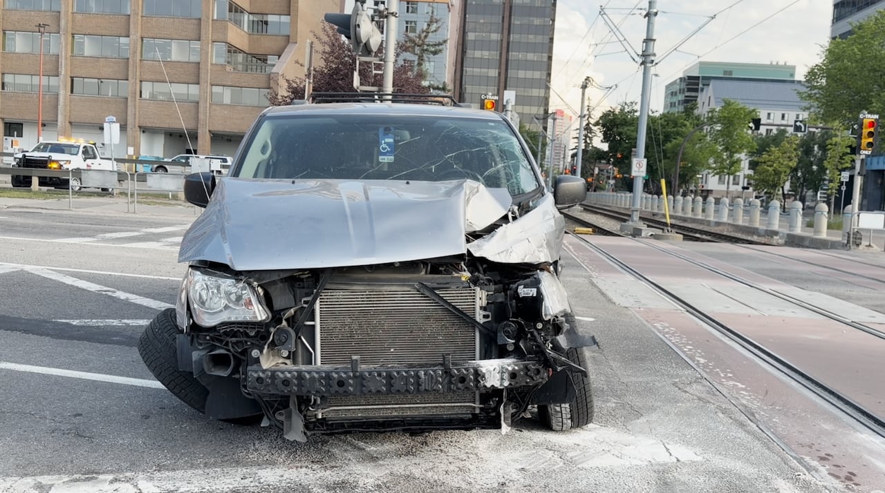 A minivan after a crash.