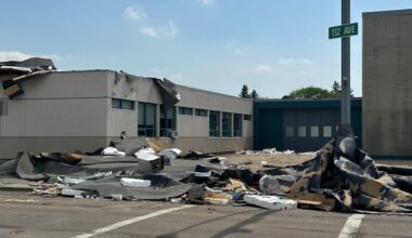 Roof of Edmonton junior high school badly damaged by storm, causing flooding inside