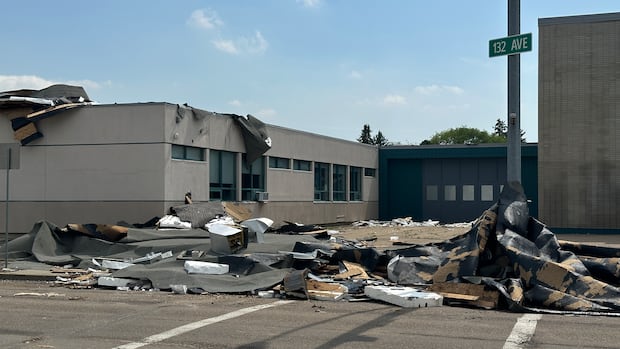 Roof of Edmonton junior high school badly damaged by storm, causing flooding inside