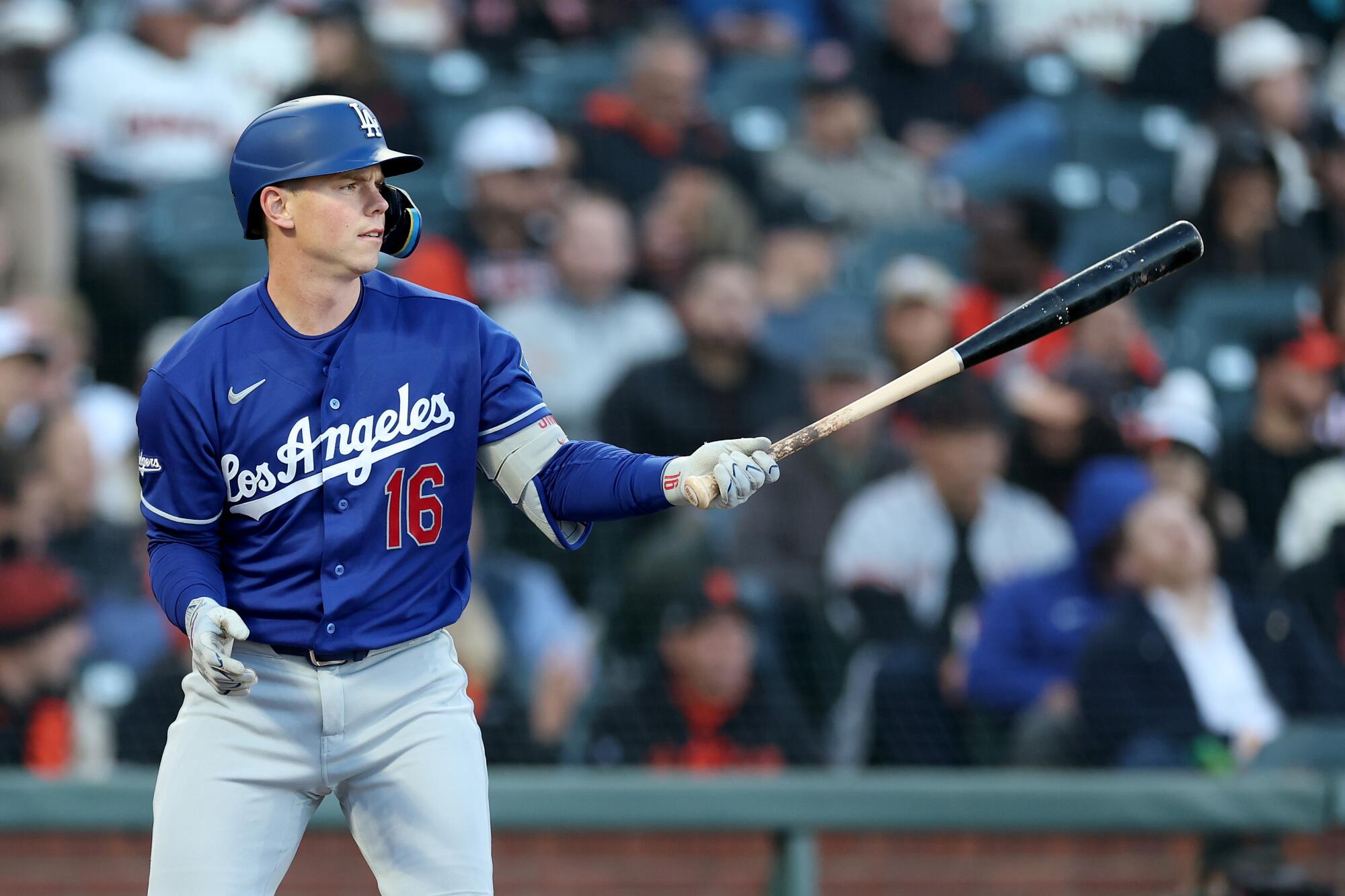 Will Smith bats for the Dodgers against the San Francisco Giants on April 22.