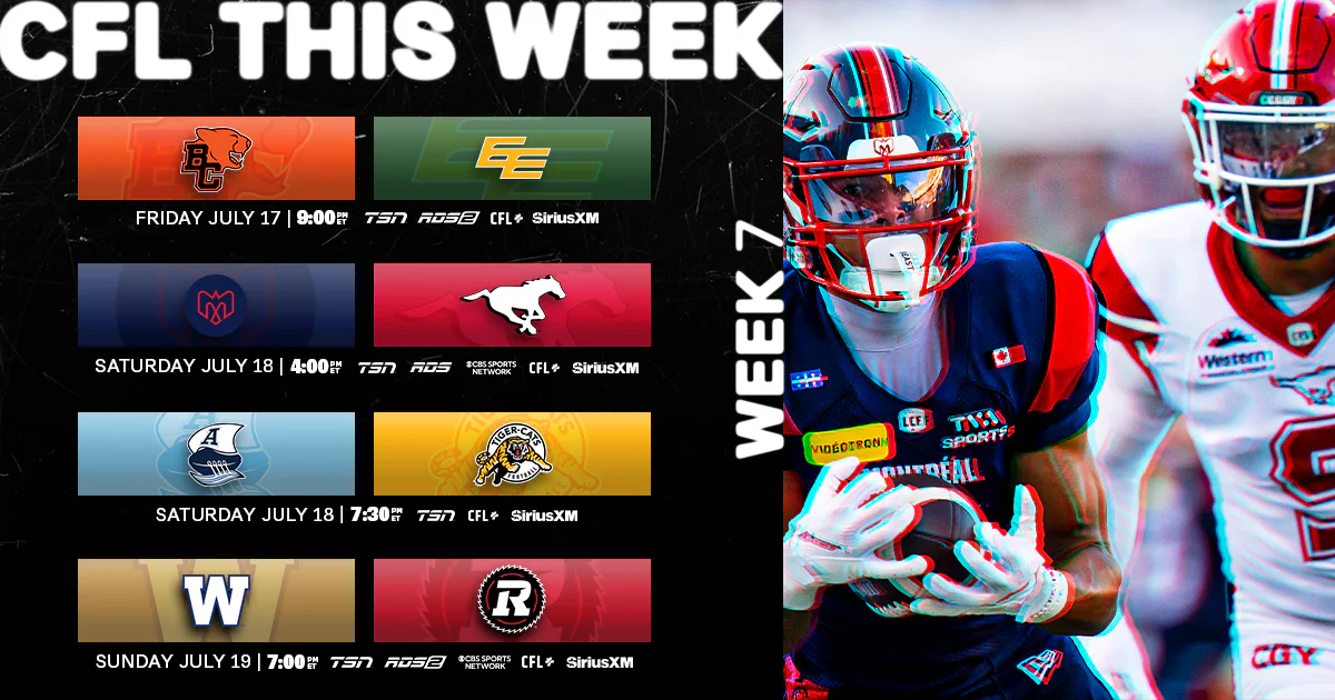 CFL Schedule Today July 18, 2026: Alouettes vs Stampeders, Argonauts vs Tiger-Cats