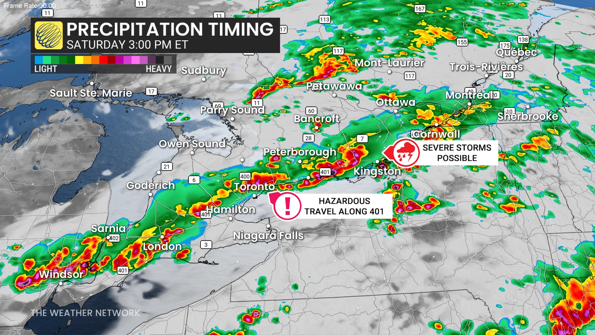 ON Precipitation Timing 3pm Saturday