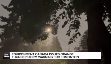 Environment Canada has issued an orange severe thunderstorm warning for Edmonton and Sherwood Park.